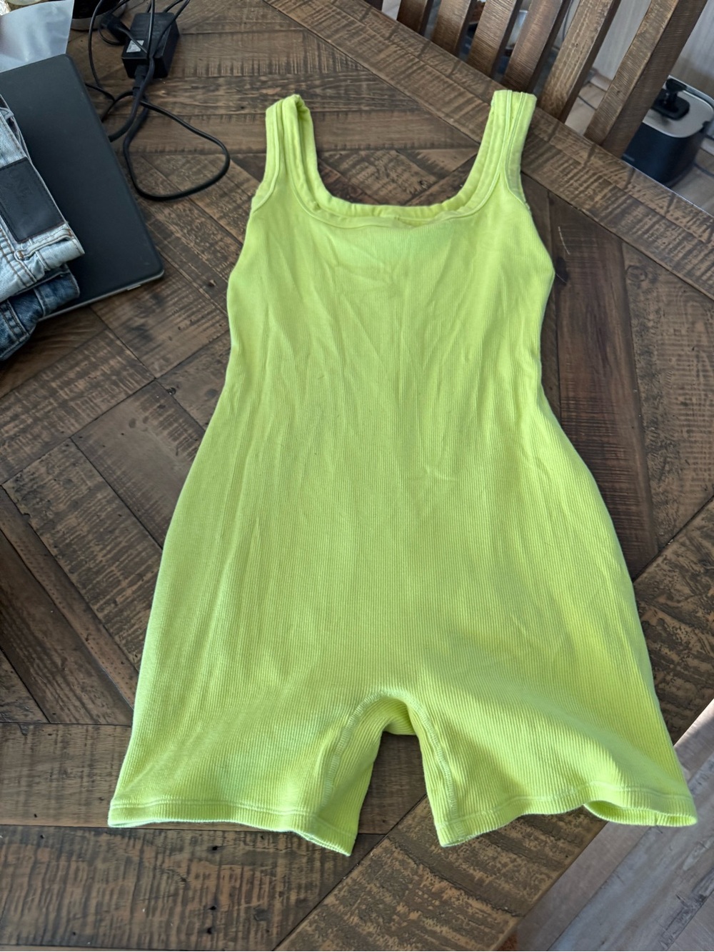 SKIMS Neon Lime Ribbed Tank Romper
